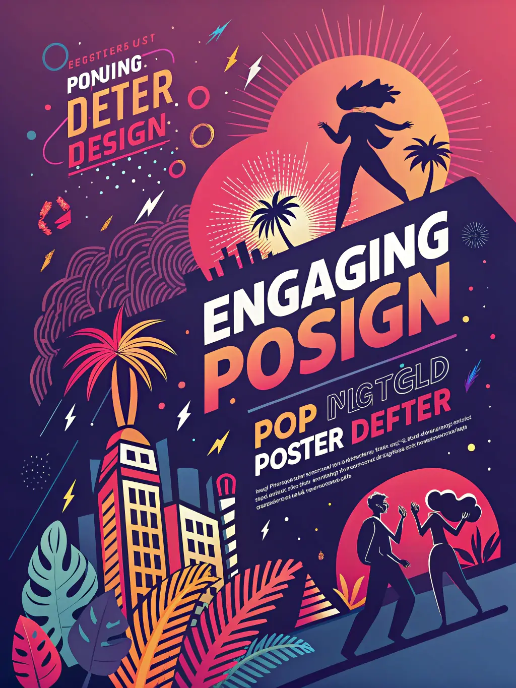 An artistic rendering of a futuristic electronic music event poster, showcasing abstract shapes and vibrant colors.