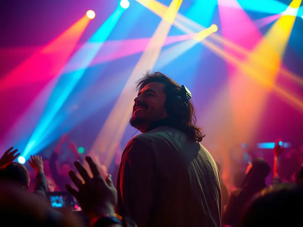 A dynamic image of a masterclass session with a renowned electronic music artist sharing insights and techniques with aspiring producers.